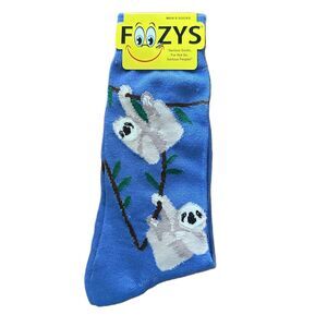 NWT Foozys Blue Crew Sloths Leaves Patterned Socks Mens One Size